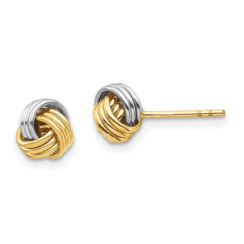 14k Yellow Gold and Rhodium Mini Love Knot Earrings