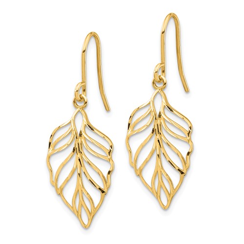 14k Yellow Gold Leaf Dangle Earrings