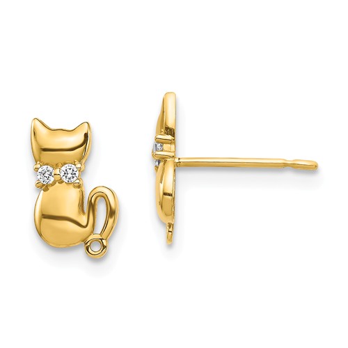 14k Yellow Gold Cat with CZ Bowtie Earrings