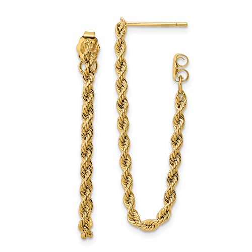 14k Yellow Gold Front to Back Rope Dangle Earrings 1.5in