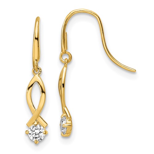 14k Yellow Gold Cubic Zirconia Ribbon Dangle Earrings 7/8in