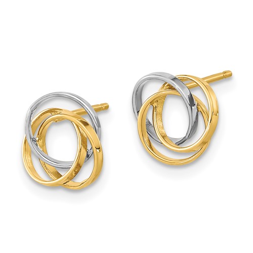 14k Yellow Gold and Rhodium Three Open Circles Post Earrings