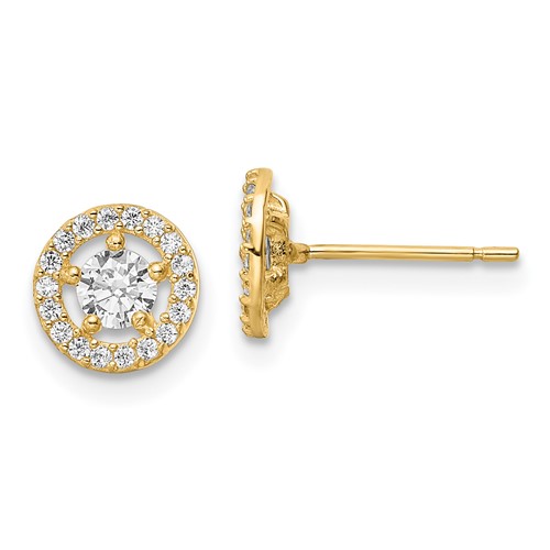14k Yellow Gold Cubic Zirconia Halo Stud Earrings