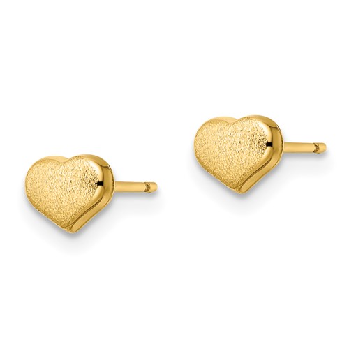 14k Yellow Gold Heart Stud Earrings with Satin Finish YE2040