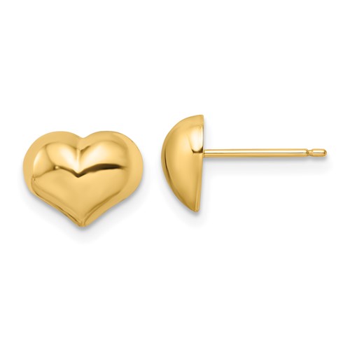 14k Yellow Gold Italian Puffed Heart Stud Earrings