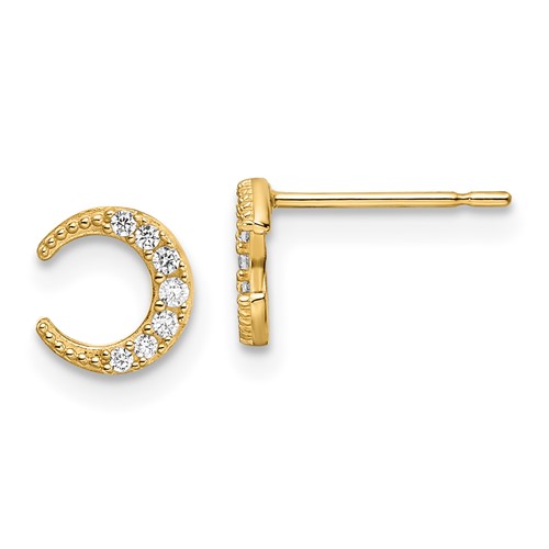 14k Yellow Gold Tiny Cubic Zirconia Moon Earrings