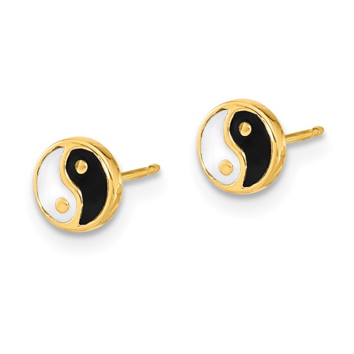 14k Yellow Gold Enamel Yin and Yang Post Earrings