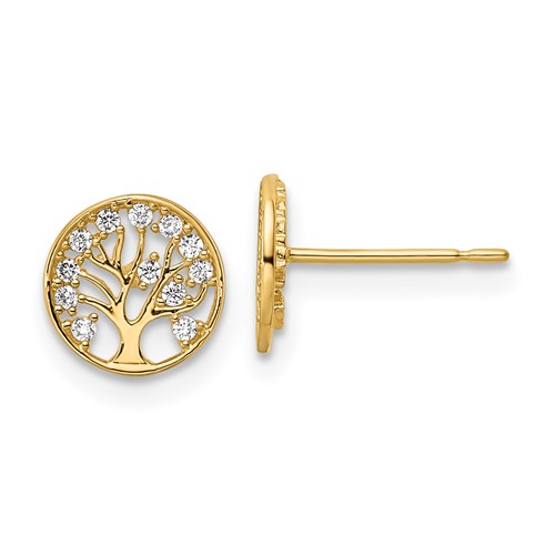 14k Yellow Gold CZ Tree Of Life Earrings