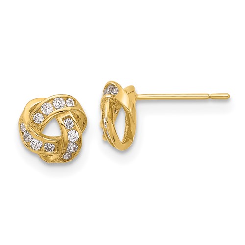 14k Yellow Gold CZ Love Knot Stud Earrings