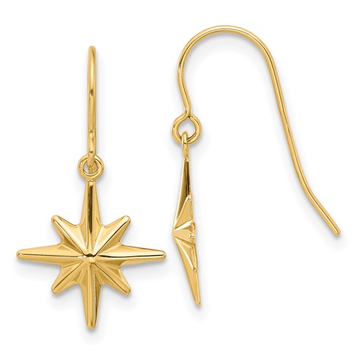 14k Yellow Gold Dangle Star Earrings