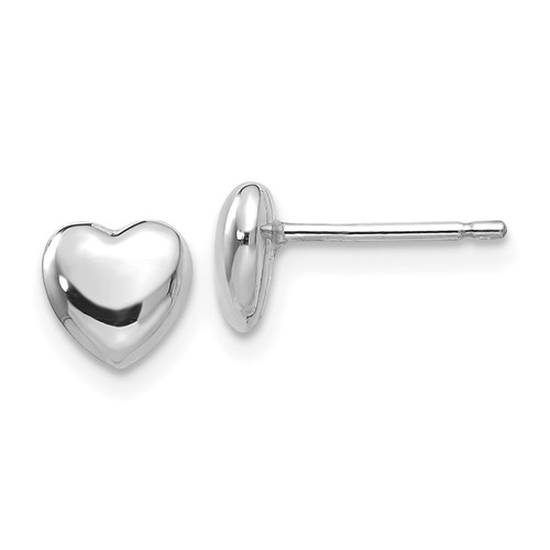 14k White Gold Heart Button Stud Earrings 6mm