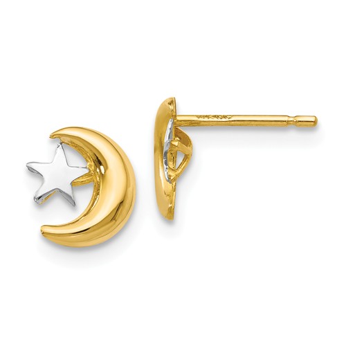 14k Yellow Gold Moon and Star Stud Earrings