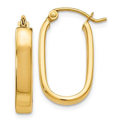 14k Yellow Gold Oval U Shaped Hoop Earrings 3/4in YE434 | Joy Jewelers