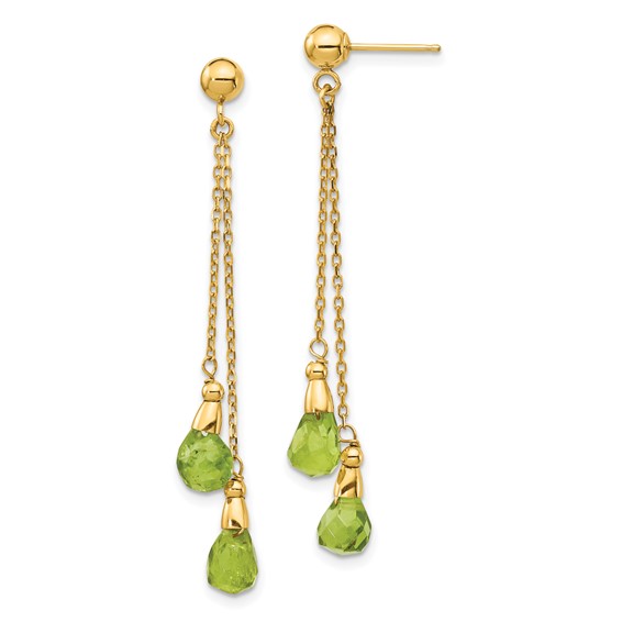 14kt Yellow Gold Briolette Peridot Dangle Chain Earrings