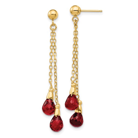 14kt Yellow Gold Briolette Garnet Dangle Chain Earrings