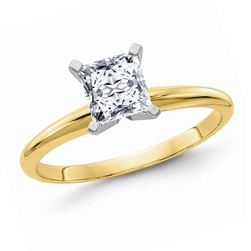14k Yellow Gold 1.7 ct Pure Light Moissanite Square Solitaire Ring 