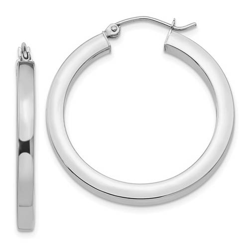 14k White Gold 1 1/4in Square Tube Hoop Earrings 3mm Thick