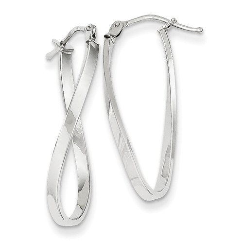 14kt White Gold 1in Italian Hollow Twisted Earrings