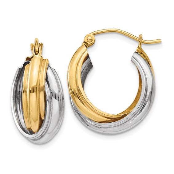 14k Two-tone Gold Hinged Double Hoop Earrings 5/8in
