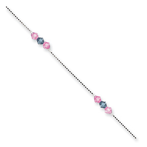 Sterling Silver 10in Pink & Teal Crystals Beaded Box Anklet
