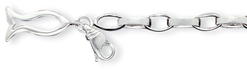 Ichtus Dangle Bracelet 7.5in - Sterling Silver