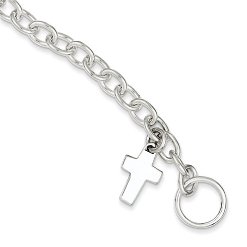 Sterling Silver 7 1/2in Dangling Cross Charm Bracelet