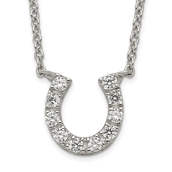 Sterling Silver CZ Horseshoe Necklace 16in