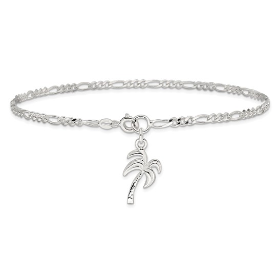 Sterling Silver 10in Palm Tree Anklet