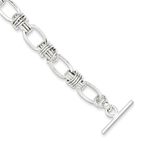 Sterling Silver 7.75in Wrapped Fancy Link Toggle Bracelet