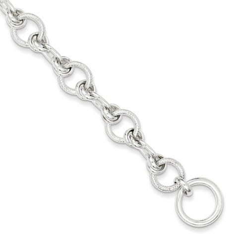 Sterling Silver 7.75in Knotted Round Link Toggle Bracelet