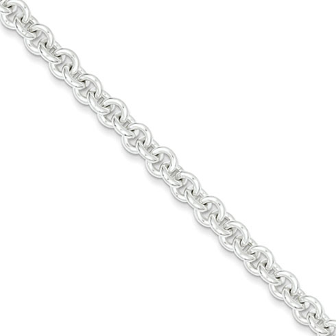 7.5in Sterling Silver Round Link Bracelet 6.5mm