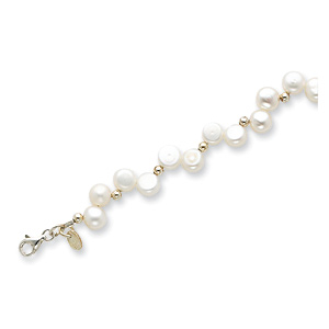 Sterling Silver Freshwater Cultured Button Pearl Bracelet