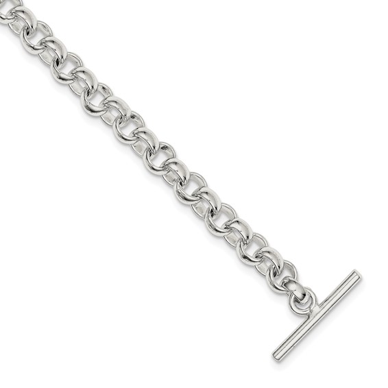 Sterling Silver 7.5in Rolo Link Toggle Bracelet 7mm