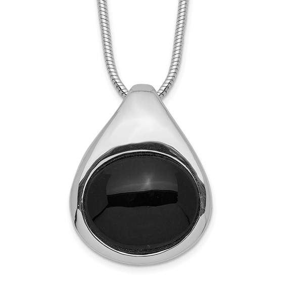 Sterling Silver Onyx Tear Drop Pendant with 16in Chain