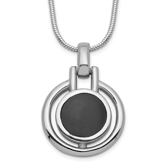 Sterling Silver Round Onyx Necklace 16in