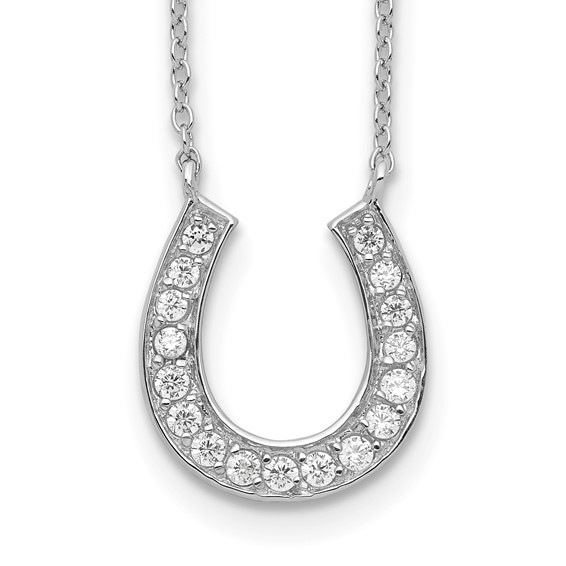 Sterling Silver Small Horseshoe CZ Pendant on 16in Chain