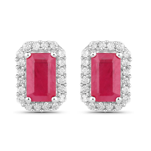14k White Gold 0.75 ct tw Octagon-cut Ruby and Diamond Halo Earrings