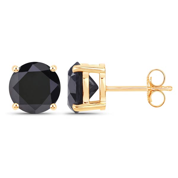 14k Yellow Gold 3.8 ct tw Black Diamond Stud Earrings