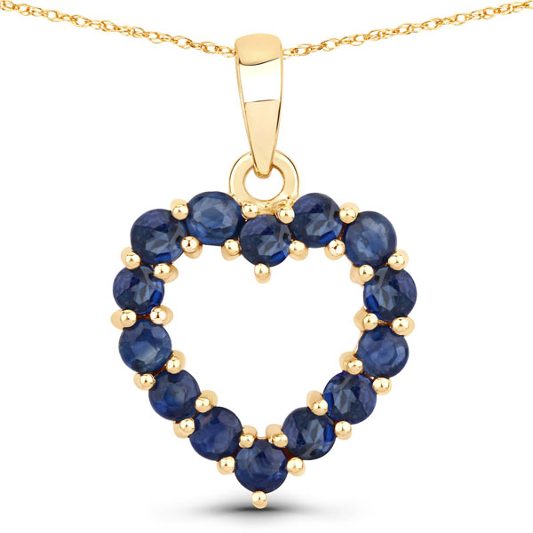 10k Yellow Gold 0.64 ct tw Genuine Blue Sapphire Heart Pendant Necklace