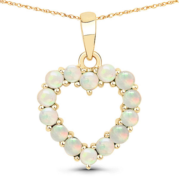 10k Yellow Gold 0.42 ct tw Genuine Opal Heart Pendant Necklace