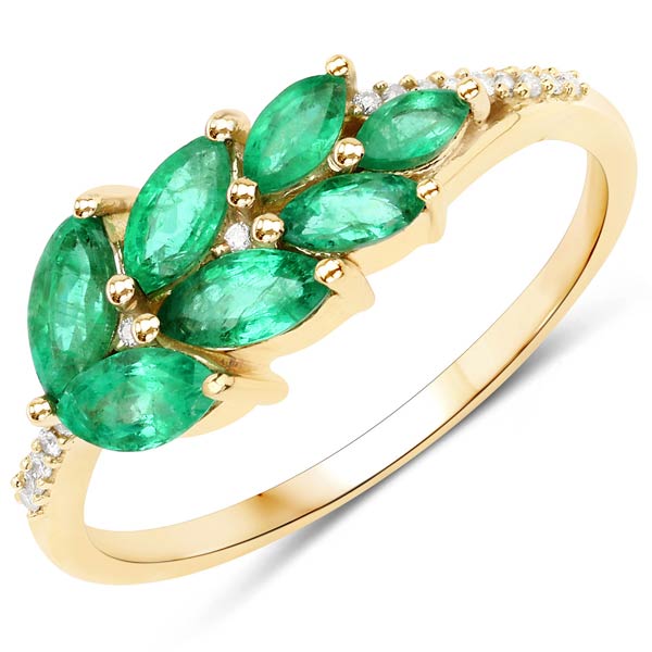 14k Yellow Gold Zambian Marquise-cut Emerald Leaf with Diamonds