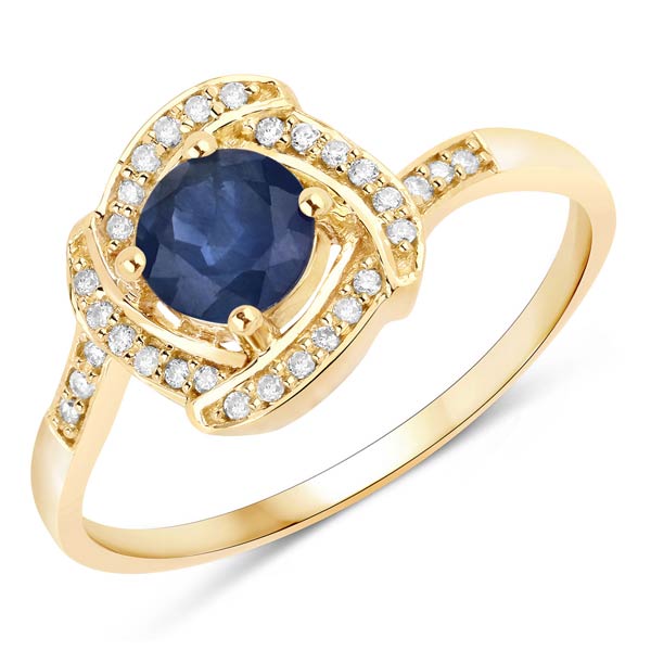 14k Yellow Gold .65 ct Blue Sapphire Diamond Halo Ring