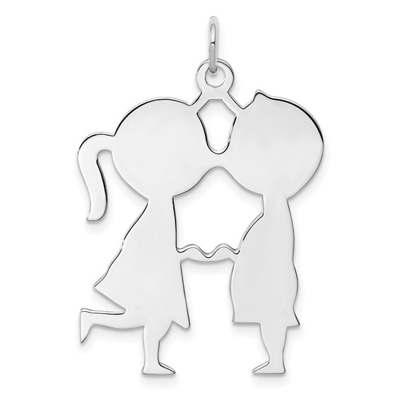 Sterling Silver Engravable Boy Girl Holding Hands Charm 1 1/16in