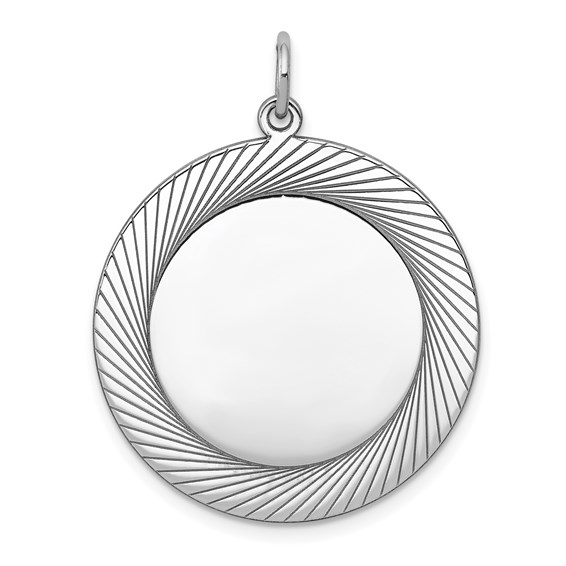 Sterling Silver 1in Engravable Round Pendant with Lined Border
