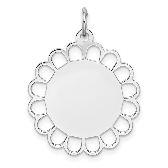 Sterling Silver Engravable Disc Pendant with Sun Ray Border 7/8in