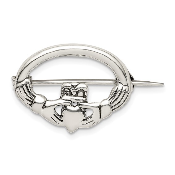 Sterling Silver Claddagh Pin with Antique Finish