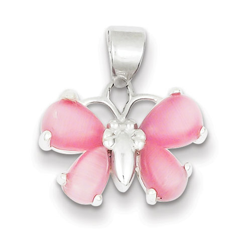 Sterling Silver Pink Shell Butterfly Pendant 1/2in