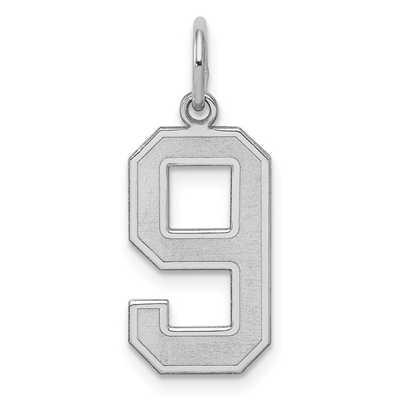Sterling Silver Medium Satin Number 9 Pendant