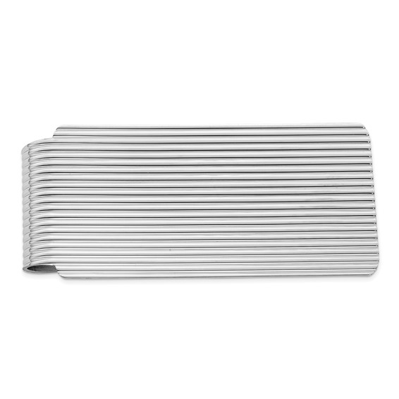 Sterling Silver Money Clip with Grooves and Rounded Corners