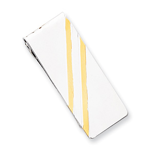 Sterling Silver Money Clip with Gold-Plated Stripes